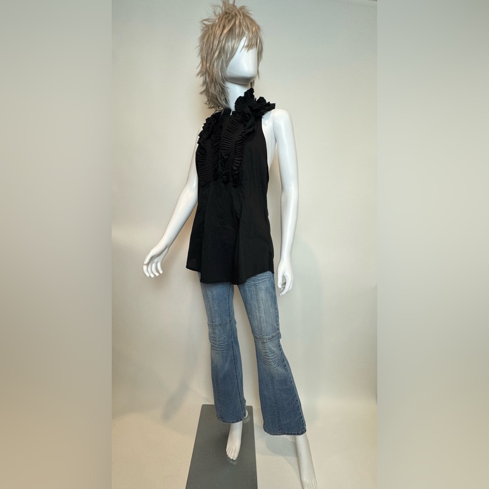 Minuet Petite Black Ruffled Blouse